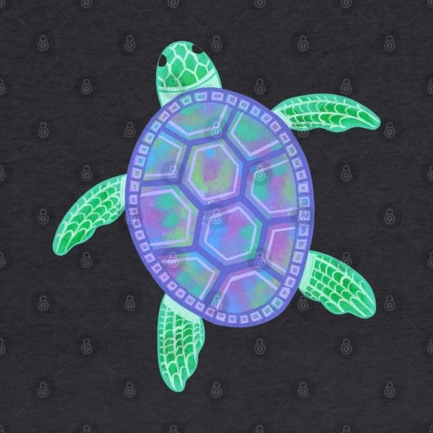 Turtle illustration with purple, green, blue marbled shell by NashTheArtist